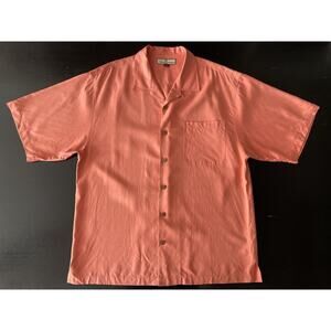 TOMMY BAHAMA RELAX Deep Coral 100% Silk Camp Shirt sz L